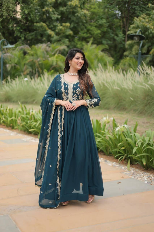 Royal Elegance Faux Blooming Embroidered Gown Set