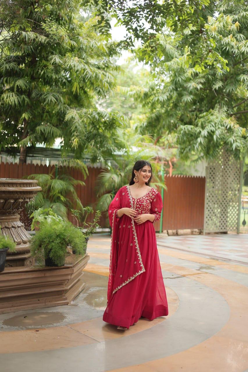 Luxurious Blooming Embroidered Gown with Dupatta