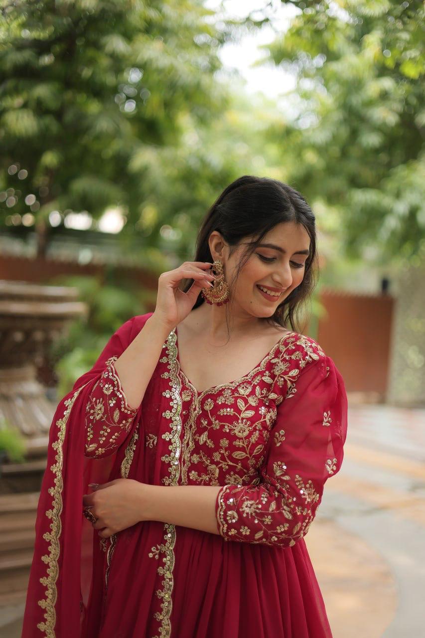 Luxurious Blooming Embroidered Gown with Dupatta