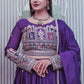 Royal Purple Chinon Embroidered Lehenga Set
