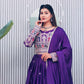 Royal Purple Chinon Embroidered Lehenga Set