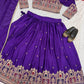 Royal Purple Chinon Embroidered Lehenga Set