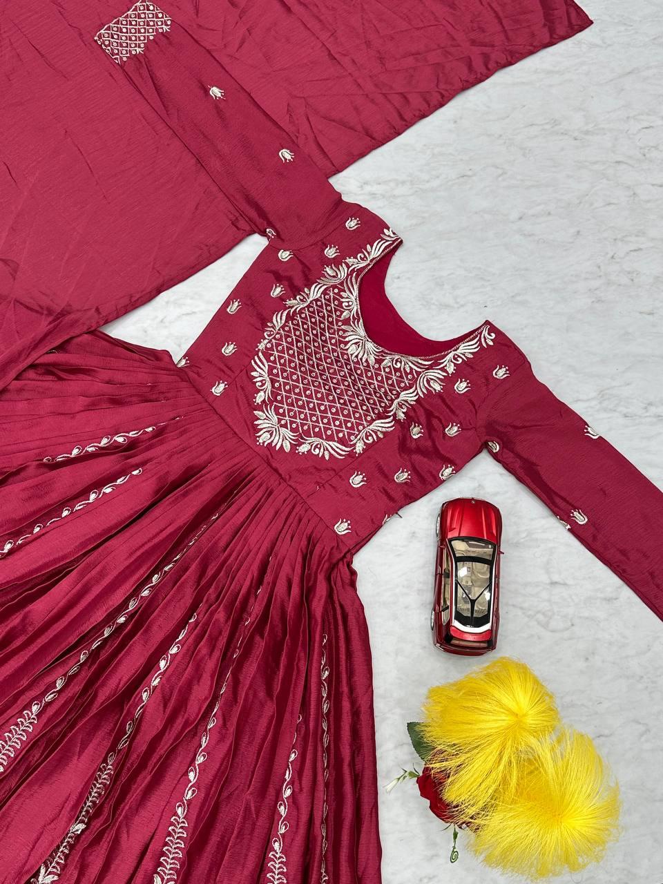 Luxury Embroidered Chinon Gown with Dupatta