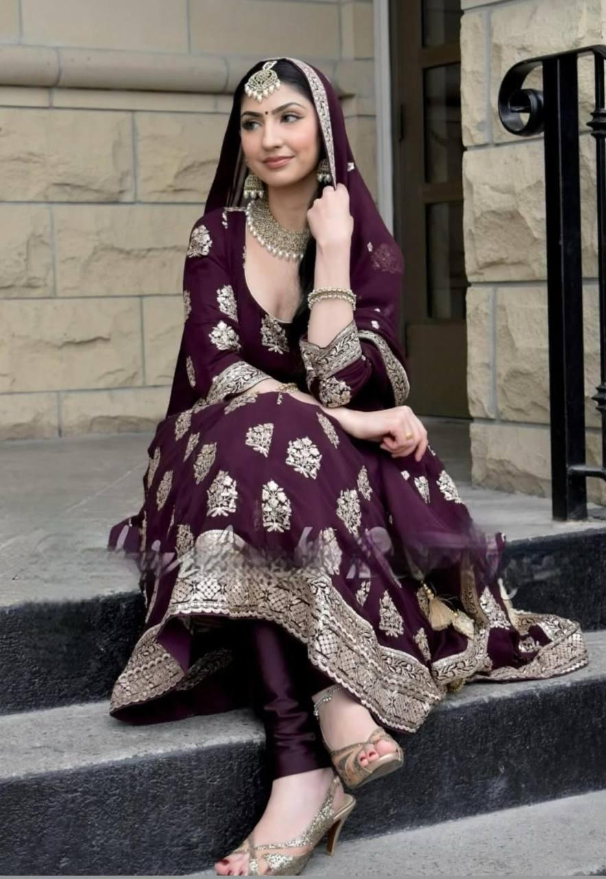 Embroidered Fox Georgette Gown