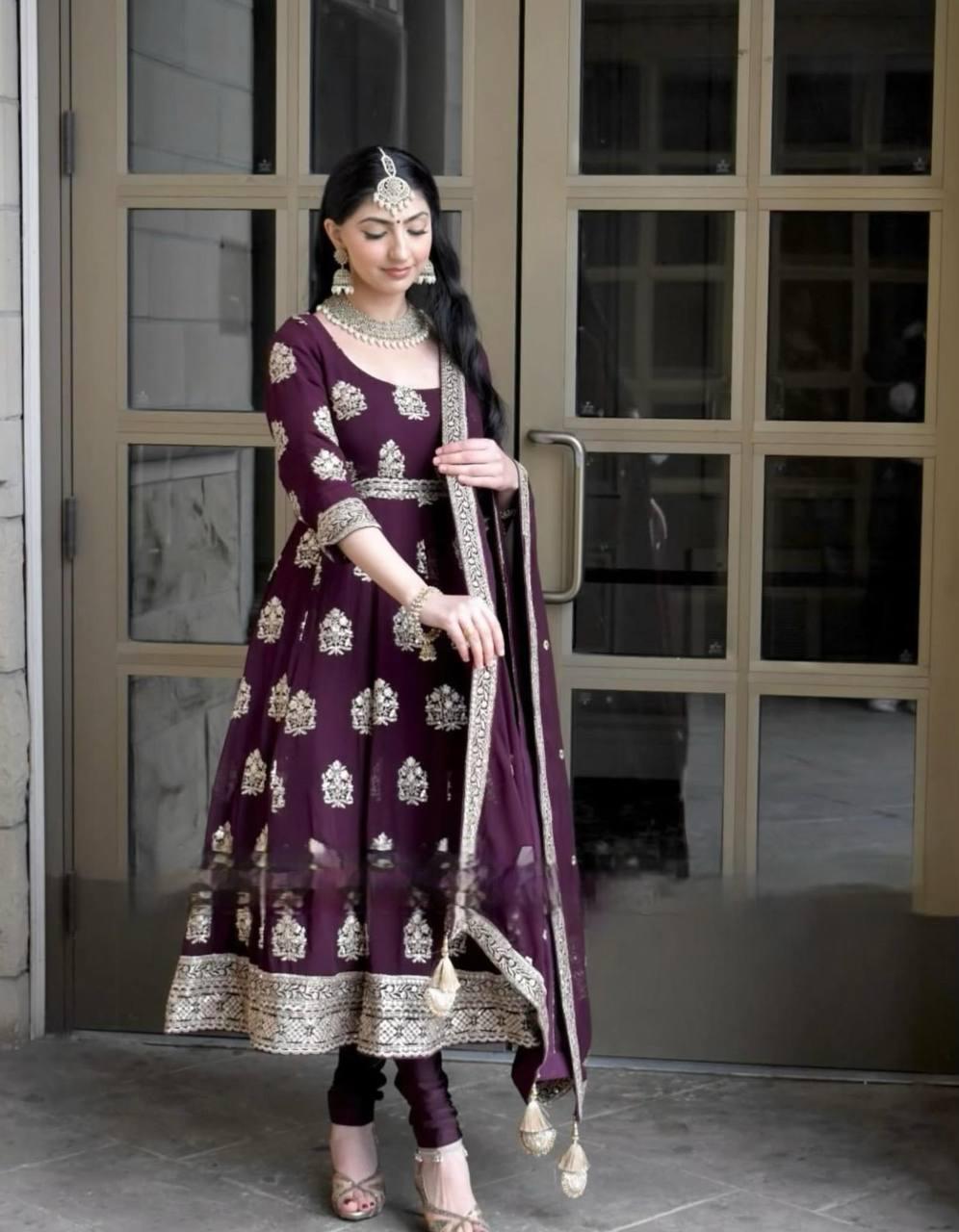 Embroidered Fox Georgette Gown