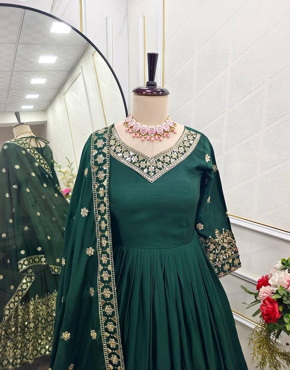 Glamorous Cinon Silk Gown-Pant Dupatta Set