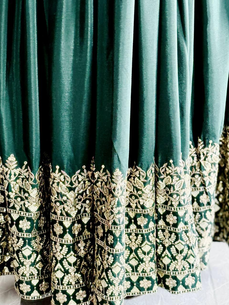 Glamorous Cinon Silk Gown-Pant Dupatta Set