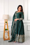 Glamorous Cinon Silk Gown-Pant Dupatta Set