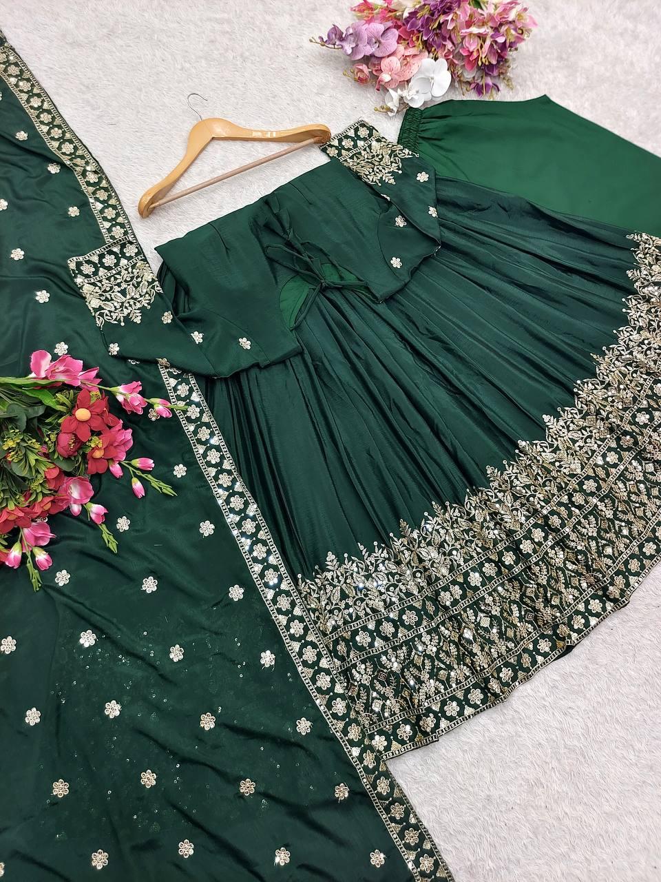Glamorous Cinon Silk Gown-Pant Dupatta Set