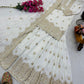 White & Gold Vichitra Silk Embroidered Sharara Set